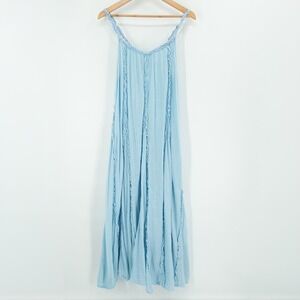 Free People McKinley Blue Maxi Dress XS Boho Flowy Gauze‎ Ruffle Romantic Whimsy